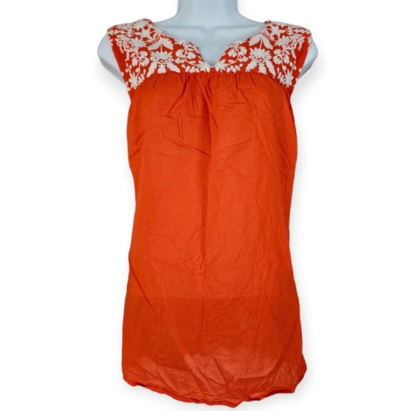 Talbots orange & white embroidered voile shell blouse top Womens XLarge - Picture 4 of 8
